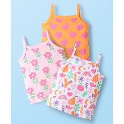 Babyhug 100% Cotton Antibacterial Slips With Floral & Hearts Print Pack Of 3 - Dark Pink Yellow & Light Pink