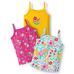 Babyhug 100% Cotton Single Jersey Knit Antibacterial Sleeveless Slips With Floral Print Pack Of 3 - Yellow Pink & White