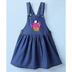 Babyhug  Cotton Knit Half Sleeves Inner T-Shirt & Frock with Cupcake Embroidery & Heart Print - Blue & White