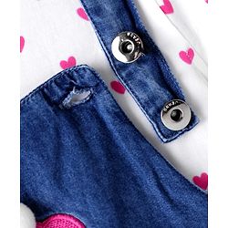 Babyhug  Cotton Knit Half Sleeves Inner T-Shirt & Frock with Cupcake Embroidery & Heart Print - Blue & White