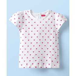 Babyhug  Cotton Knit Half Sleeves Inner T-Shirt & Frock with Cupcake Embroidery & Heart Print - Blue & White