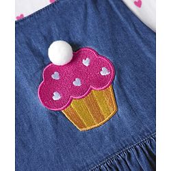 Babyhug  Cotton Knit Half Sleeves Inner T-Shirt & Frock with Cupcake Embroidery & Heart Print - Blue & White