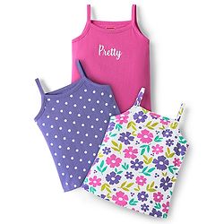 Babyhug 100% Cotton Knit Sleeveless Antibacterial Slips with Floral & Polka Dots Print Pack of 3 - Pink White & Lilac