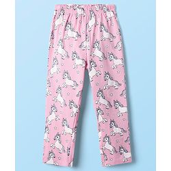 Babyhug Cotton Knit Half Sleeves Co-ords Front Open Night Suit with Unicorn Print - Pink