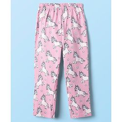 Babyhug Cotton Knit Half Sleeves Co-ords Front Open Night Suit with Unicorn Print - Pink