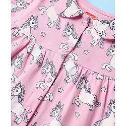 Babyhug Cotton Knit Half Sleeves Co-ords Front Open Night Suit with Unicorn Print - Pink