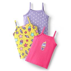 Babyhug 100% Cotton Antibacterial Slips With Polka Dots Stars & Ice cream Print Pack Of 3 - Lilac Yellow & Pink