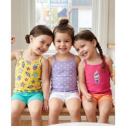 Babyhug 100% Cotton Antibacterial Slips With Polka Dots Stars & Ice cream Print Pack Of 3 - Lilac Yellow & Pink
