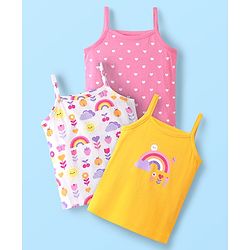 Babyhug 100% Cotton Antibacterial Slips With Hearts & Rainbow Print Pack Of 3 - Pink Yellow & White