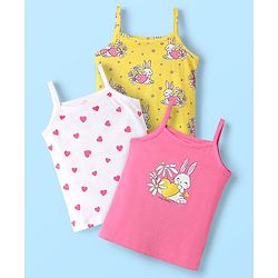 Babyhug 100% Cotton Antibacterial Slips With Hearts & Bunny Print Pack Of 3 - Pink Yellow & White