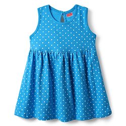 Babyhug Single Jersey Knit Sleeveless Frock With Polka Dot Print - Blue