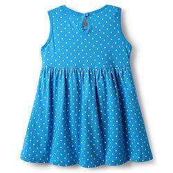 Babyhug Single Jersey Knit Sleeveless Frock With Polka Dot Print - Blue