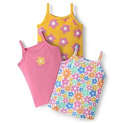 Babyhug 100% Cotton Single Jersey Knit Antibacterial Sleeveless Slips With Floral  Print Pack Of 3 - Pink Yellow & Light Blue