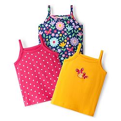 Babyhug 100% Cotton Antibacterial Slips With Polka Dots & Floral Print Pack Of 3 -Dark Pink Yellow & Navy Blue