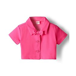Babyhug Knit Half Sleeves Solid Color Top & Skirt Set with Bow Applique - Dark Pink