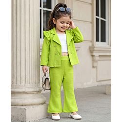 Babyhug Knit Full Sleeves 3 Piece Party Suit - Neon Green & White