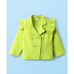 Babyhug Knit Full Sleeves 3 Piece Party Suit - Neon Green & White