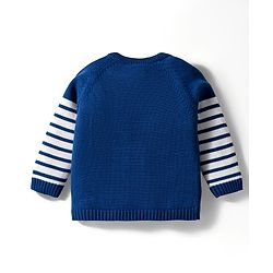 Babyhug Organic Cotton Knit Full Sleeves Pullover Sweater Set With Zebra Embroidery & Cap - Navy Blue & White