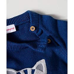 Babyhug Organic Cotton Knit Full Sleeves Pullover Sweater Set With Zebra Embroidery & Cap - Navy Blue & White