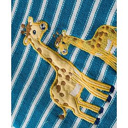 Babyhug Organic Cotton Knit Full Sleeves Striped Pullover Sweater Set with Cap & Giraffe Patch Detailing - Teal Blue