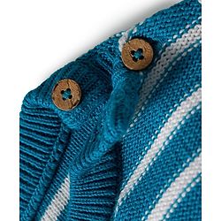 Babyhug Organic Cotton Knit Full Sleeves Striped Pullover Sweater Set with Cap & Giraffe Patch Detailing - Teal Blue