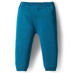 Babyhug Organic Cotton Knit Full Sleeves Striped Pullover Sweater Set with Cap & Giraffe Patch Detailing - Teal Blue
