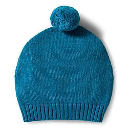 Babyhug Organic Cotton Knit Full Sleeves Striped Pullover Sweater Set with Cap & Giraffe Patch Detailing - Teal Blue