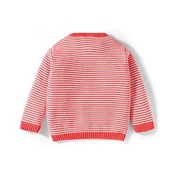 Babyhug Organic Cotton Knit Full Sleeves Striped Pullover Sweater Set with Cap & Bear Patch Detailing - Dark Peach