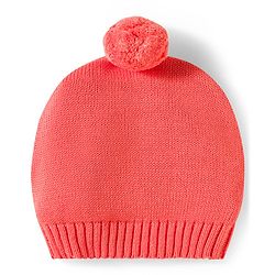 Babyhug Organic Cotton Knit Full Sleeves Striped Pullover Sweater Set with Cap & Bear Patch Detailing - Dark Peach