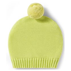 Babyhug Organic Cotton Knit Full Sleeves Striped Pullover Sweater Set with Cap & Tiger Patch Detailing - Limegreen