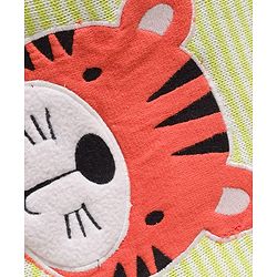 Babyhug Organic Cotton Knit Full Sleeves Striped Pullover Sweater Set with Cap & Tiger Patch Detailing - Limegreen