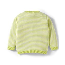 Babyhug Organic Cotton Knit Full Sleeves Striped Pullover Sweater Set with Cap & Tiger Patch Detailing - Limegreen