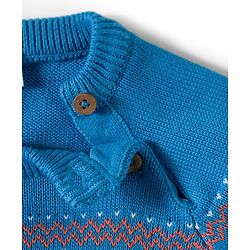 Babyhug Organic Cotton Knitted Full Raglan Sleeves Sweater Set With Tractor Design & Cap - Blue