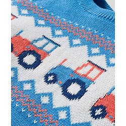 Babyhug Organic Cotton Knitted Full Raglan Sleeves Sweater Set With Tractor Design & Cap - Blue
