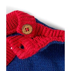 Babyhug Organic Cotton Knit Full Sleeves Sweater Set with Color Block Design Tiger Patch Pocket Detailing & Cap - Blue Yellow & Grey