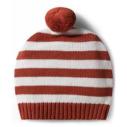 Babyhug Organic Cotton Knit Full Raglan Sleeves Striped Pullover Sweater Set with Cap & Fox Patch Detailing - Brown