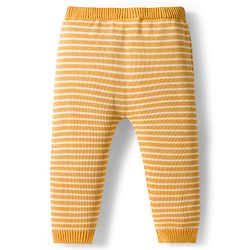 Babyhug Organic Cotton Knitted Full Sleeves Striped Pullover Sweater Set With Dog Embroidery - Yellow
