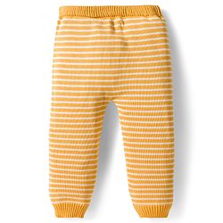 Babyhug Organic Cotton Knitted Full Sleeves Striped Pullover Sweater Set With Dog Embroidery - Yellow