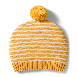 Babyhug Organic Cotton Knitted Full Sleeves Striped Pullover Sweater Set With Dog Embroidery - Yellow
