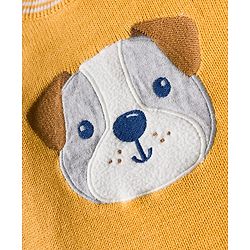 Babyhug Organic Cotton Knitted Full Sleeves Striped Pullover Sweater Set With Dog Embroidery - Yellow