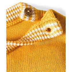 Babyhug Organic Cotton Knitted Full Sleeves Striped Pullover Sweater Set With Dog Embroidery - Yellow