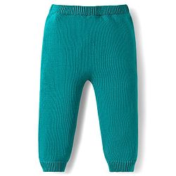 Babyhug Organic Cotton Knitted Full Sleeves Striped Sweater Set With Elephant Embroidery & Cap - Teal Blue & Yellow