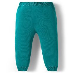 Babyhug Organic Cotton Knitted Full Sleeves Striped Sweater Set With Elephant Embroidery & Cap - Teal Blue & Yellow