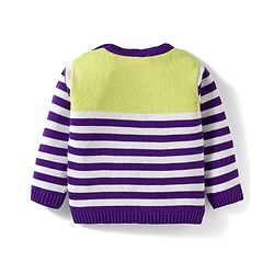 Babyhug Organic Cotton Knit Full Sleeves Striped Pullover Sweater Set with Cap & Embroidery - Purple