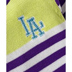 Babyhug Organic Cotton Knit Full Sleeves Striped Pullover Sweater Set with Cap & Embroidery - Purple