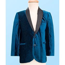 Babyhug Knit Full Sleeves Solid 3 Piece Party Suit With Bow - Navy Blue & White