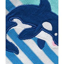 Babyhug Organic Cotton Knit Full Sleeves Striped Pullover Sweater Set with Cap & Patch Detailing - Aqua Blue