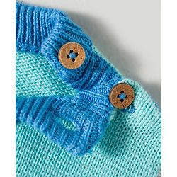 Babyhug Organic Cotton Knit Full Sleeves Striped Pullover Sweater Set with Cap & Patch Detailing - Aqua Blue