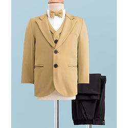 Babyhug Knit Full Sleeves Solid Four Piece Party Suit Set with Bow - Light Brown