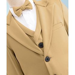 Babyhug Knit Full Sleeves Solid Four Piece Party Suit Set with Bow - Light Brown